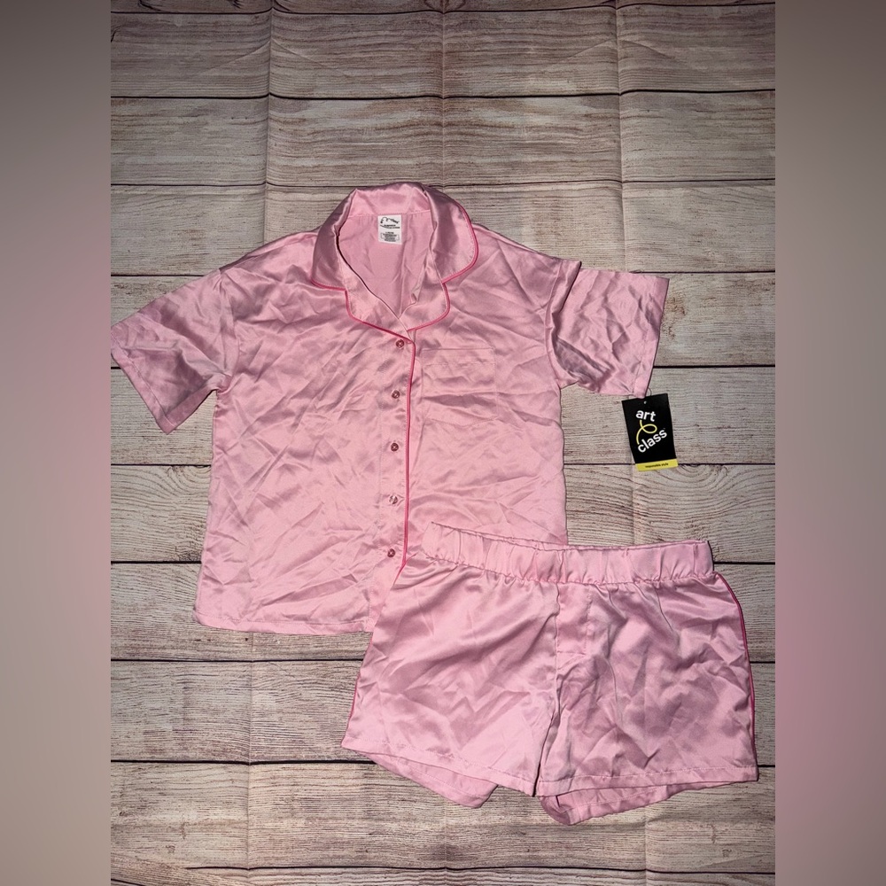 Art Class Pink Satin Kids Pajama Set